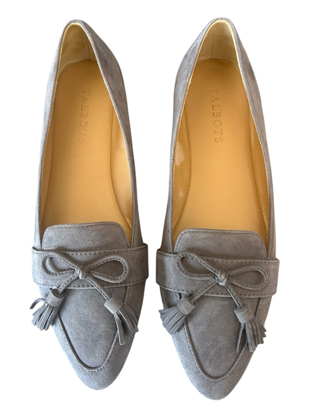 Talbots Francesca Bow Tie Suede Loafers Kendall Grey Tassel Women’s Size 7M